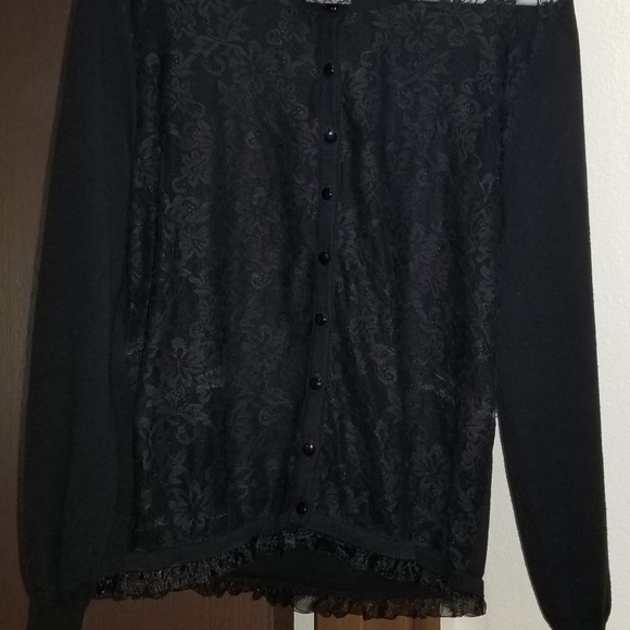 Black lace front ( see through ) Cardigan with skull on the back. - Picture 3 of 6